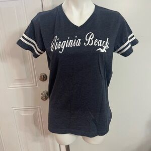 Blue V-Neck Short Sleeve Tee with White Stripes